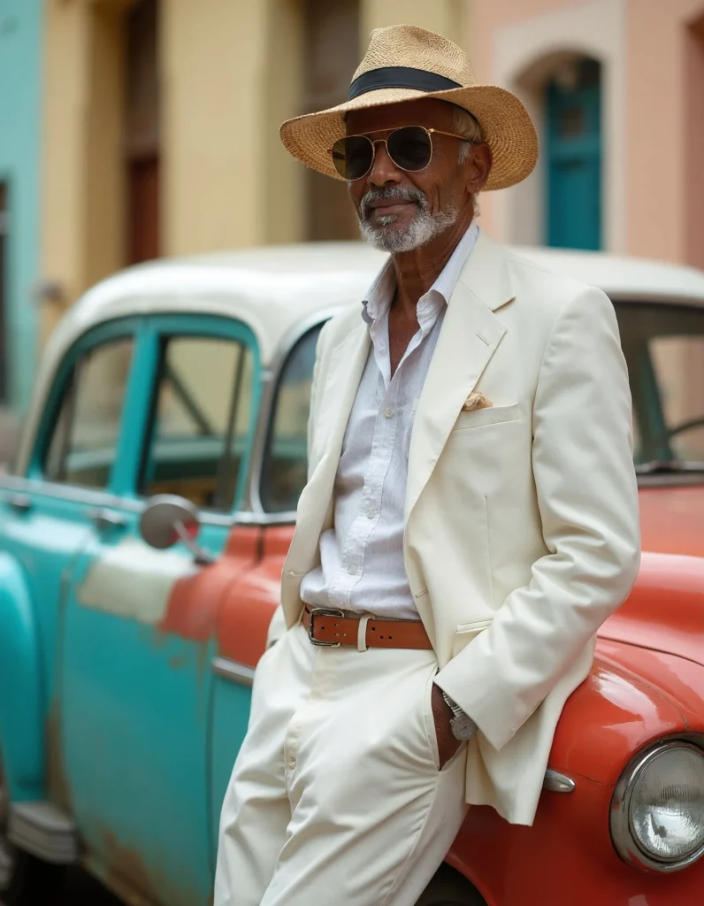 man-cuban-posing-car